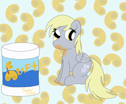 Size: 6048x5036 | Tagged: safe, artist:pinkiepie69, derpibooru import, derpy hooves, pegasus, cheese, food, macaroni, macaroni and cheese, messy eating, pasta, solo