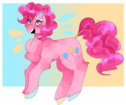 Size: 2048x1708 | Tagged: safe, artist:jupiterscent, derpibooru import, pinkie pie, earth pony, pony, chest fluff, emanata, freckles, gradient background, hooves, multicolored hooves, open mouth, open smile, smiling, solo