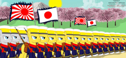 Size: 1315x608 | Tagged: safe, artist:trungtranhaitrung, derpibooru import, pony, army, cherry blossoms, flag, flower, flower blossom, japan, japan empire, sun