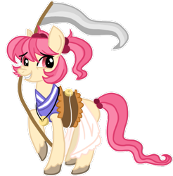 Size: 661x671 | Tagged: safe, artist:narcio, derpibooru import, pony, crossover, female, mare, onozuka komachi, ponified, scythe, simple background, solo, touhou, transparent background