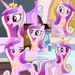 Size: 720x720 | Tagged: safe, derpibooru import, edit, screencap, princess cadance, alicorn, a canterlot wedding, equestria games (episode), games ponies play, three's a crowd, collage, colored wings, crown, gradient wings, jewelry, peytral, regalia, slim, wings