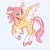 Size: 2500x2500 | Tagged: safe, artist:exxi00, derpibooru import, fluttershy, pegasus, pony, alternate cutie mark, alternate design, alternate hairstyle, blaze (coat marking), coat markings, colored wings, colored wingtips, ears, eyebrows, facial markings, female, floppy ears, flying, hair bun, head turn, looking back, looking to side, looking to the right, mare, profile, raised leg, side view, simple background, slim, smiling, socks (coat marking), solo, spread wings, unshorn fetlocks, wings