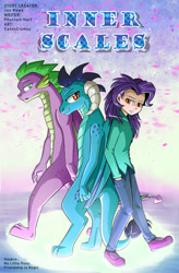 Size: 724x1103 | Tagged: safe, artist:thetffactory, derpibooru import, princess ember, spike, human, adult, cover art