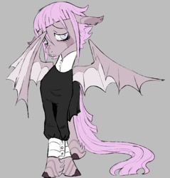 Size: 808x844 | Tagged: safe, artist:woollyart, derpibooru import, bat pony, pony, androgynous, clothes, crona, crossover, grayscale, lidded eyes, looking sideways, monochrome, ponified, solo, soul eater