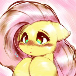 Size: 2048x2048 | Tagged: safe, artist:kurogewapony, derpibooru import, fluttershy, pegasus, pony, abstract background, blushing, bust, cute, ears, emanata, female, floppy ears, high res, mare, plewds, shyabetes, solo
