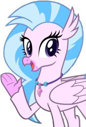Size: 511x751 | Tagged: safe, derpibooru import, edit, edited screencap, screencap, silverstream, classical hippogriff, hippogriff, the hearth's warming club, background removed, female, happy, looking to side, looking to the left, mare, one leg raised, open mouth, pink skin, png, simple background, solo, transparent background