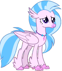 Size: 454x524 | Tagged: safe, derpibooru import, edit, edited screencap, screencap, silverstream, classical hippogriff, hippogriff, background removed, female, looking to side, looking to the right, mare, pink skin, png, sad, simple background, solo, standing, transparent background