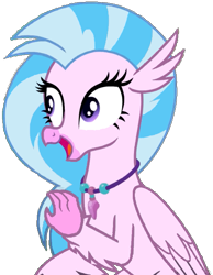 Size: 469x604 | Tagged: safe, derpibooru import, edit, edited screencap, screencap, silverstream, classical hippogriff, hippogriff, uprooted, background removed, female, happy, looking to side, looking to the left, mare, open mouth, pink skin, png, simple background, sitting, solo, transparent background