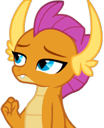 Size: 628x769 | Tagged: safe, derpibooru import, edit, edited screencap, screencap, smolder, dragon, sweet and smoky, background removed, female, looking to side, looking to the left, meh, orange skin, png, simple background, solo, transparent background