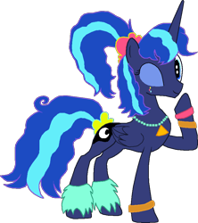 Size: 757x853 | Tagged: safe, artist:scootaloormayfly, derpibooru import, princess luna, alicorn, pony, 80s princess luna, beads, bracelet, face paint, hairband, highlights, jewelry, looking at you, necklace, one eye closed, pixel art, simple background, solo, transparent background, wink, winking at you