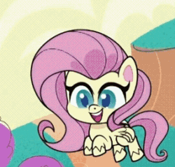 Size: 283x270 | Tagged: safe, derpibooru import, screencap, fluttershy, pegasus, pony, my little pony: pony life, time after time capsule, spoiler:pony life s02e09, animated, cropped, cute, female, flying, gif, mare, solo