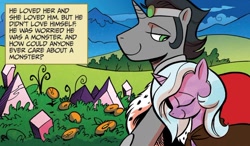 Size: 1234x719 | Tagged: safe, artist:andypriceart, derpibooru import, idw, king sombra, radiant hope, crystal pony, pony, unicorn, siege of the crystal empire, spoiler:comic, duo, female, male, mare, reformed sombra, stallion