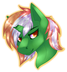 Size: 1443x1533 | Tagged: safe, artist:chvrchgrim, derpibooru import, oc, oc only, oc:fours, pony, unicorn, broken horn, bust, female, horn, orange eyes, portrait, simple background, smiling, solo, transparent background