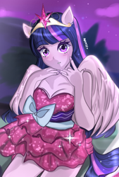 Size: 1181x1748 | Tagged: safe, artist:namieart, derpibooru import, twilight sparkle, twilight sparkle (alicorn), alicorn, equestria girls, equestria girls (movie), big crown thingy, clothes, crown, dress, element of magic, jewelry, regalia, solo