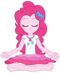 Size: 3000x3680 | Tagged: safe, artist:chrismc373, derpibooru import, pinkie pie, equestria girls, clothes, eyes closed, female, geode of sugar bombs, lotus position, magical geodes, meditating, simple background, smiling, solo, transparent background