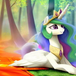 Size: 512x512 | Tagged: safe, generator:stable diffusion, machine learning generated, princess celestia, alicorn, crown, female, horn, jewelry, mare, multicolored mane, regalia, solo, white coat, wings