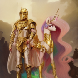 Size: 512x512 | Tagged: safe, generator:stable diffusion, machine learning generated, princess celestia, human, knight