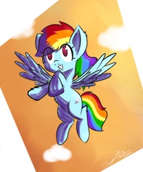 Size: 1000x1200 | Tagged: safe, artist:icy wind, derpibooru import, rainbow dash, pegasus, pony, afternoon, flying, solo