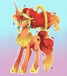 Size: 720x810 | Tagged: safe, artist:life_inazuma, derpibooru import, oc, oc only, pony, unicorn, elemental, fire, gradient background, solo