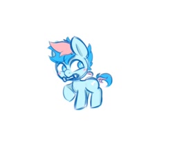 Size: 594x496 | Tagged: safe, artist:301mongu, derpibooru import, oc, oc only, oc:blue chewings, earth pony, pony, blushing, raised hoof, raised leg, simple background, solo, tiny, white background