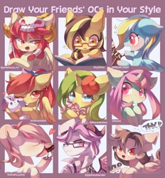 Size: 1900x2048 | Tagged: safe, artist:masa_0006, derpibooru import, rarity, oc, oc:cheers, oc:hadi, oc:hungry flower, oc:lou, oc:possession, oc:vincent, earth pony, pegasus, pony, unicorn, book, bust, clothes, fangs, flower, glass, helmet, plushie, skull helmet, speech bubble, wine glass, wrench