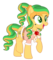 Size: 1000x1140 | Tagged: safe, derpibooru import, oc, oc only, oc:sweet coppin, earth pony, apple, food, simple background, solo, transparent background