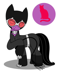 Size: 2160x2650 | Tagged: safe, artist:metal-jacket444, derpibooru import, earth pony, pony, batman, cat o' ninetails, catwoman, claws, clothes, collar, cutie mark, dc comics, goggles, mask, ponified, selina kyle, simple background, solo, whip, white background