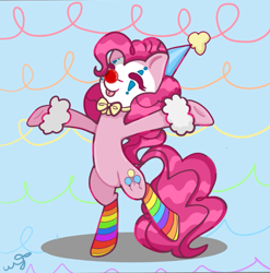 Size: 687x695 | Tagged: safe, artist:scaredkoi, derpibooru import, pinkie pie, earth pony, pony, bipedal, clown, female, solo