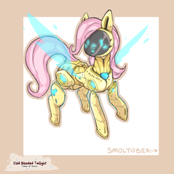 Size: 1200x1200 | Tagged: safe, alternate version, artist:cold-blooded-twilight, derpibooru import, fluttershy, pony, robot, robot pony, blushing, female, filly, floating, flutterbot, foal, glowing, machine, mecha, raised tail, roboticization, screen, solo, tail