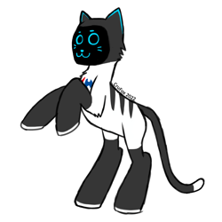 Size: 1600x1600 | Tagged: safe, artist:crusierpl, derpibooru import, cat, hybrid, pony, robot, :3, bellabot, carrefour, kerfuś, logo, looking at you, male, ponified, rearing, screen, signature, simple background, solo, tail, white background