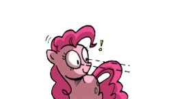 Size: 260x150 | Tagged: safe, derpibooru import, idw, pinkie pie, earth pony, pony, comic, cropped, exclamation point, simple background, solo, transparent background
