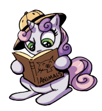 Size: 210x230 | Tagged: safe, derpibooru import, idw, sweetie belle, pony, unicorn, book, comic, cropped, dictionary belle, hat, reading, simple background, sitting, solo, transparent background