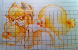 Size: 1202x778 | Tagged: safe, artist:kluzart, derpibooru import, applejack, pony, graph paper, solo, traditional art