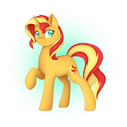 Size: 1280x1280 | Tagged: safe, artist:bloodyartwork, derpibooru import, sunset shimmer, pony, unicorn, :3, female, mare, raised hoof, raised leg, simple background, solo, transparent background