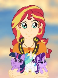 Size: 810x1080 | Tagged: safe, artist:captainelsa, derpibooru import, princess celestia, starlight glimmer, sunset shimmer, twilight sparkle, twilight sparkle (alicorn), alicorn, human, pony, unicorn, better together, equestria girls, female, human coloration, plushie