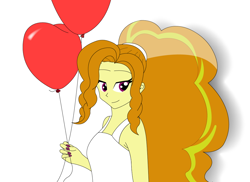 Size: 1044x760 | Tagged: safe, artist:hakdurbin, derpibooru import, adagio dazzle, equestria girls, balloon, bridal gown, clothes, disguise, disguised siren, dress, female, heart, heart balloon, simple background, smiling, wedding dress, wedding veil, white background