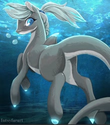 Size: 798x911 | Tagged: artist needed, safe, derpibooru import, oc, oc only, oc:lacera viscera, original species, pony, shark, shark pony, blue eyes, bubble, digital art, dorsal fin, female, fish tail, gills, mare, ocean, solo, tail, underwater, water