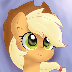 Size: 1024x1024 | Tagged: safe, artist:sparkfler85, artist:thisponydoesnotexist, derpibooru import, machine learning generated, part of a set, applejack, earth pony, pony, applejack's hat, bust, clothes, cowboy hat, cute, female, freckles, hat, jackabetes, portrait, redraw, simple background, solo