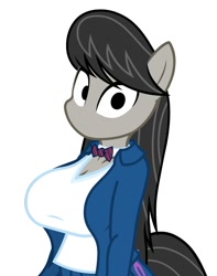 Size: 722x918 | Tagged: safe, artist:flash equestria photography, derpibooru import, octavia melody, anthro, earth pony, breasts, komi can't communicate, no mouth, no nose, orbtavia, show accurate anthro, simple background, solo, staring at you, stupid sexy octavia, tavi can't communicate