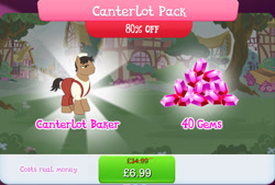 Size: 1270x861 | Tagged: safe, derpibooru import, earth pony, pony, baker, brown coat, brown fur, brown mane, brown tail, bundle, clothes, costs real money, english, gameloft, gem, hat, male, numbers, official, puff pastry, sale, short tail, solo, solo focus, stallion, tail, text, tree