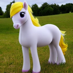 Size: 512x512 | Tagged: safe, derpibooru import, machine learning generated, oc, earth pony, pony, blonde, blonde mane, field, solo, tree