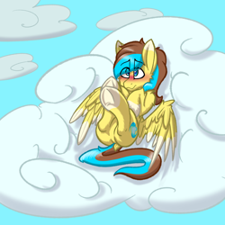 Size: 3000x3000 | Tagged: safe, artist:aryn, derpibooru import, oc, oc:okopod, pegasus, pony, blushing, butt, cloud, crossed hooves, dock, hooves to the chest, lying down, plot, sky, solo, tail