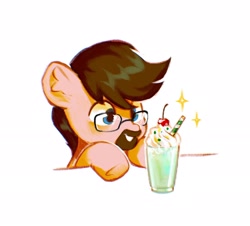 Size: 2048x1852 | Tagged: safe, artist:dearmary, derpibooru import, oc, oc only, oc:kuren, pony, commission, facial hair, glasses, goatee, milkshake, simple background, solo, white background, ych result