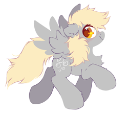 Size: 3000x2700 | Tagged: safe, artist:mirtash, derpibooru import, derpy hooves, pegasus, pony, blushing, chest fluff, female, looking back, looking sideways, mare, profile, side view, simple background, smiling, solo, white background