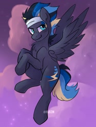 Size: 1938x2575 | Tagged: safe, artist:nveon, derpibooru import, oc, oc only, oc:wave clipper, flying, my little pony, solo, spread wings, wings