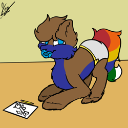 Size: 2048x2048 | Tagged: safe, artist:jay_wackal, derpibooru import, oc, oc:rubik, earth pony, pony, age regression, diaper, non-baby in diaper, pacifier