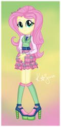 Size: 1480x3088 | Tagged: safe, artist:machakar52, derpibooru import, fluttershy, human, equestria girls, bow, clothes, crossover, female, hair bow, hands together, high heels, looking at you, necktie, school uniform, shoes, smiling, socks, solo, winx club