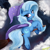 Size: 4000x4000 | Tagged: safe, artist:ser-p, derpibooru import, trixie, pony, unicorn, absurd resolution, broom, cloud, female, flying, flying broomstick, looking at you, looking back, looking back at you, mare, night, night sky, open mouth, open smile, sky, smiling, smiling at you, solo