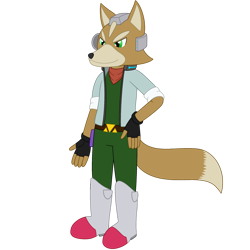 Size: 1280x1280 | Tagged: safe, artist:celesticblaster, derpibooru import, fox, barely pony related, boots, clothes, crossover, fingerless gloves, fox mccloud, gloves, hand on hip, jacket, shoes, simple background, star fox, style emulation, super smash bros., transparent background