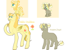 Size: 1280x889 | Tagged: safe, artist:frogstool, derpibooru import, oc, oc only, oc:golden doubloon, oc:hidden jewel, pegasus, pony, unicorn, brother and sister, colt, duo, female, foal, magical lesbian spawn, male, mare, offspring, parent:daring do, parent:fluttershy, parents:daringshy, siblings, simple background, transparent background